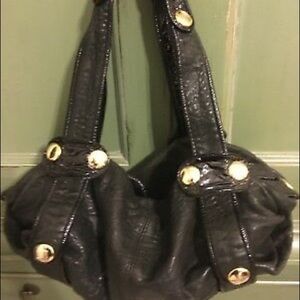 Women’s Gustto Baca black Leather and black patent leather Satchel Bag